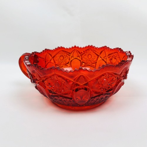 Vintage Red Round Press Glass Dish / Candy Dish with Round Handle