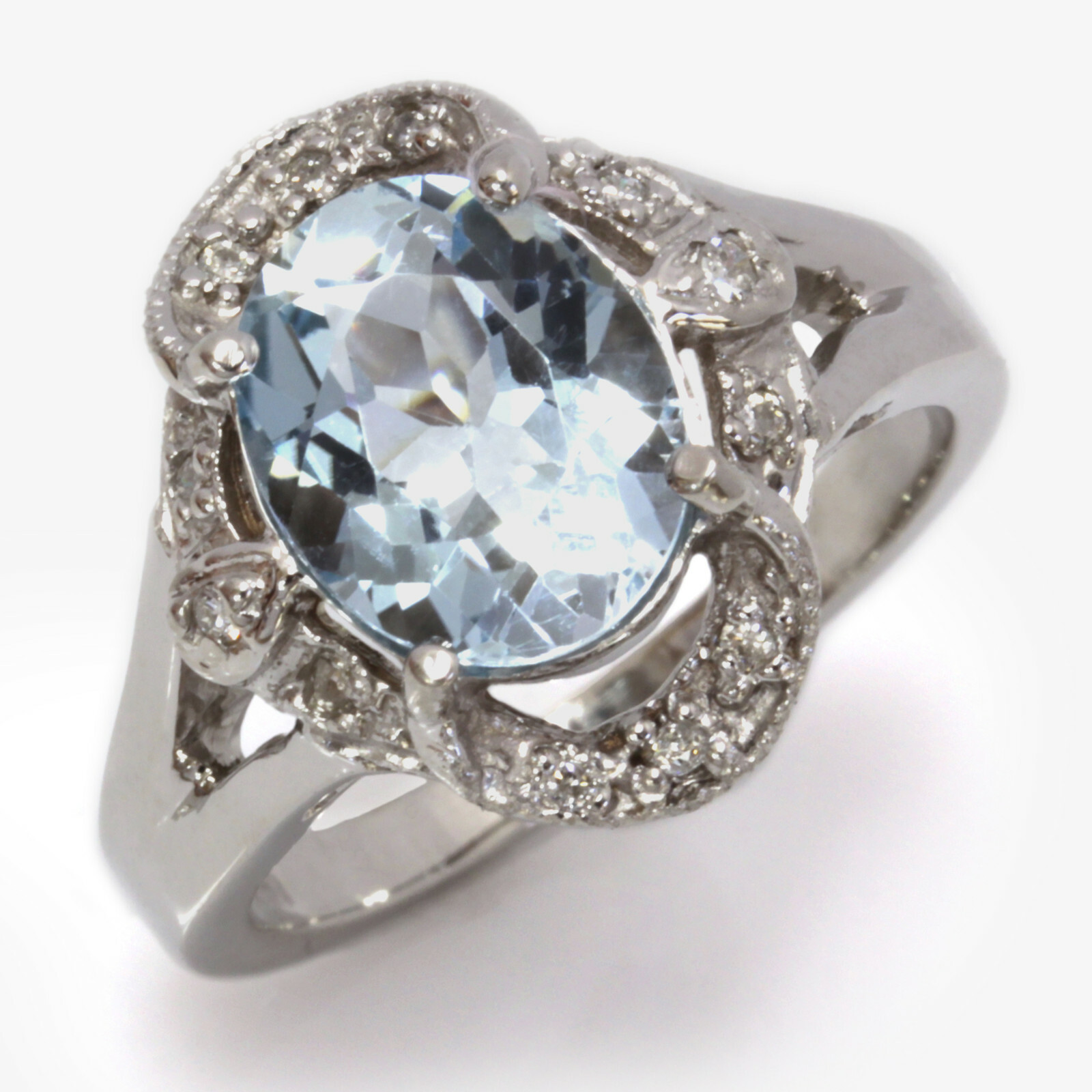 Pre-owned Jewelry By Arsa 3.4 Ctw Natural Blue Aquamarine & Diamond Solid 14k White Gold Cocktail Ring In G-h