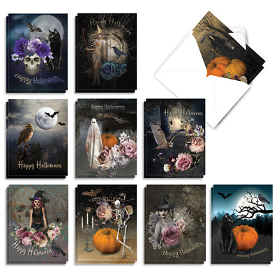20 Halloween Cards (10 Designs, 2 Each) - Ghoulish Greetings AM9147HWG-B2x10