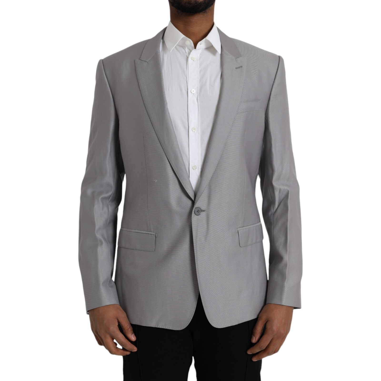 ジャケット DOLCE & GABBANA Graphite Wool Blazer Single-breasted wool and silk jacket with patch in Blue for