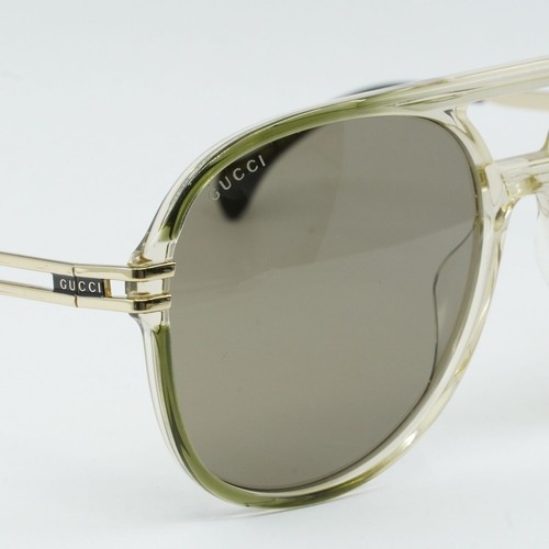 Pre-owned Gucci Gg1104s 003 Transparent Green/gold/brown 61-16-145 Sunglasses