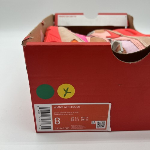 Pre-owned Nike Air Max 90 Bright Crimson Platinum Ct3449-600 Women's Size 8 No Lid In Silver