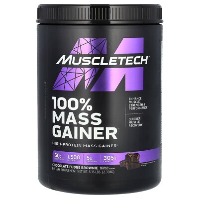 100% Mass Gainer , Chocolate Fudge Brownie, 5.15 lbs (2.33 kg)