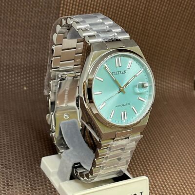 Pre-owned Citizen Tsuyosa Nj0151-88m Automatic Turquoise Analog Sapphire Glass Men's Watch