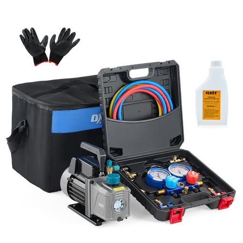 OMT Combo 3.5cfm 1/4hp Air HVAC Vacuum Pump Kit & A/C Manifold Gauge Set w Case