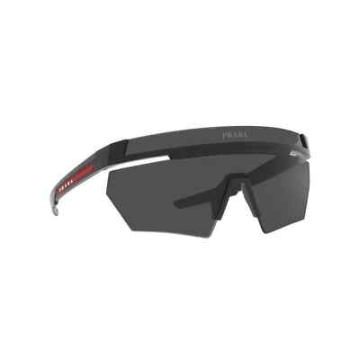 Pre-owned Prada Linea Rossa Ps 01ys 1bo06f Matte Black Dark Grey Lens Shield Sunglasses In Gray