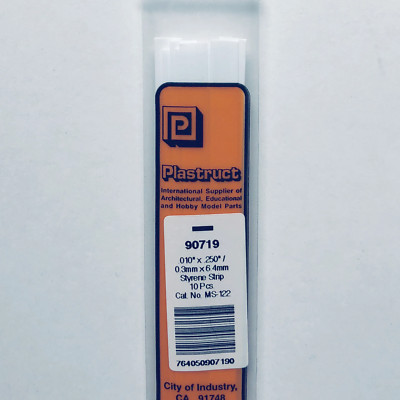 Plastruct 90719 Styrene Rectangle Strip 0.010''x 1/4''x 10'' (10)