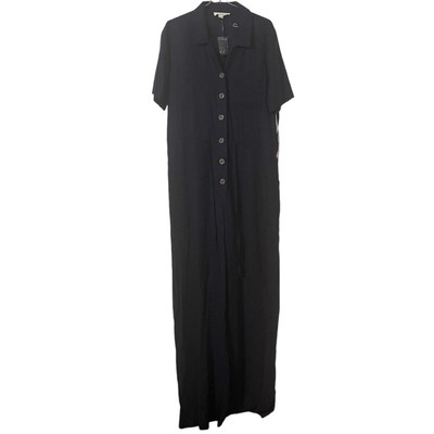 NEW Fashion on Earth Linen Blend Semi Sheer Wide Leg Boiler Suit Jumpsuit Navy L