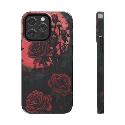 Dark Gothic Red Moon Roses Tough iPhone 11 12 13 14 15 & Samsung Galaxy Case