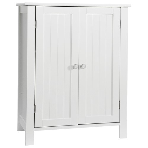 Bathroom Floor Storage Cabinet with Double Door Adjustable Shelf Furniture White