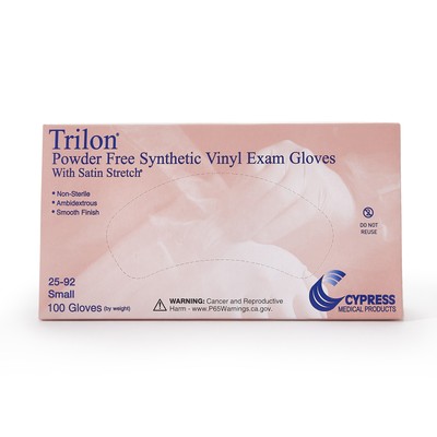 Trilon Disposable Vinyl Exam Glove Standard Cuff Length SMALL 25-92 100 per Box