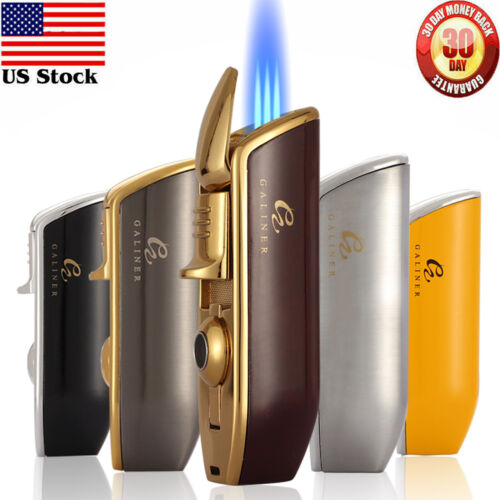 3 Torch Jet Flame Lighter W/ Cigar Punch Refillable