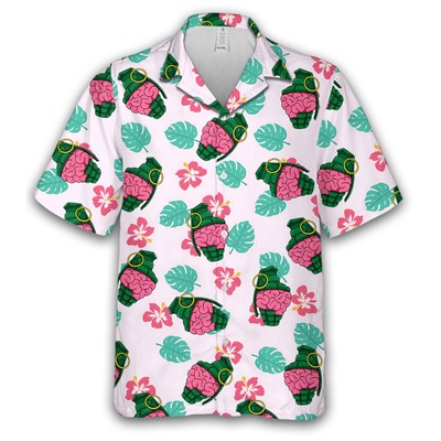 Brain Grenade Flashbang Tropical Stag Flower Floral Theme Aloha Hawaiian Shirt