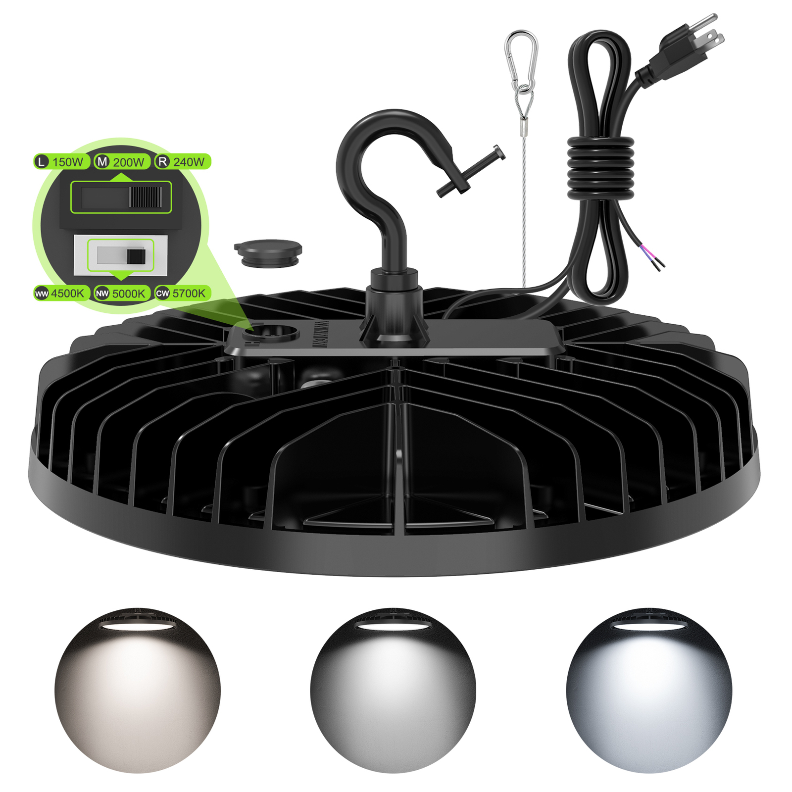 UFO LED High Bay Light 240W/200W/150W Adjustable 3000K/4000K/5000K 33,600Lumens