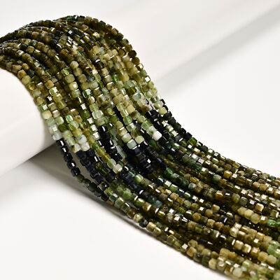 Gradient Green Tourmaline Verdelite Faceted Rubik's Cube Beads 3mm 15.5'' Strand