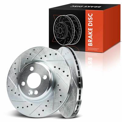 Front LH & RH Drilled & Slotted Brake Rotors for Mini Cooper 2007-2015 L4 1.6L