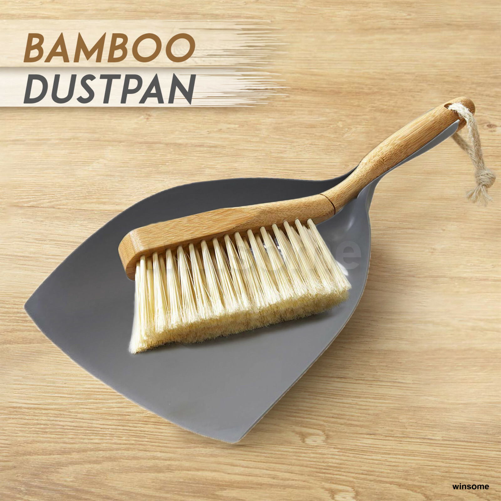 Bamboo Small Durable Plastic Dustpan and Brush Set Carpet Floor Wood