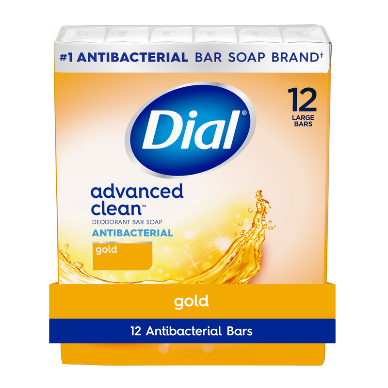 Antibacterial Deodorant Bar Soap, Advanced Clean, Gold, 4 Oz, 12 Bars
