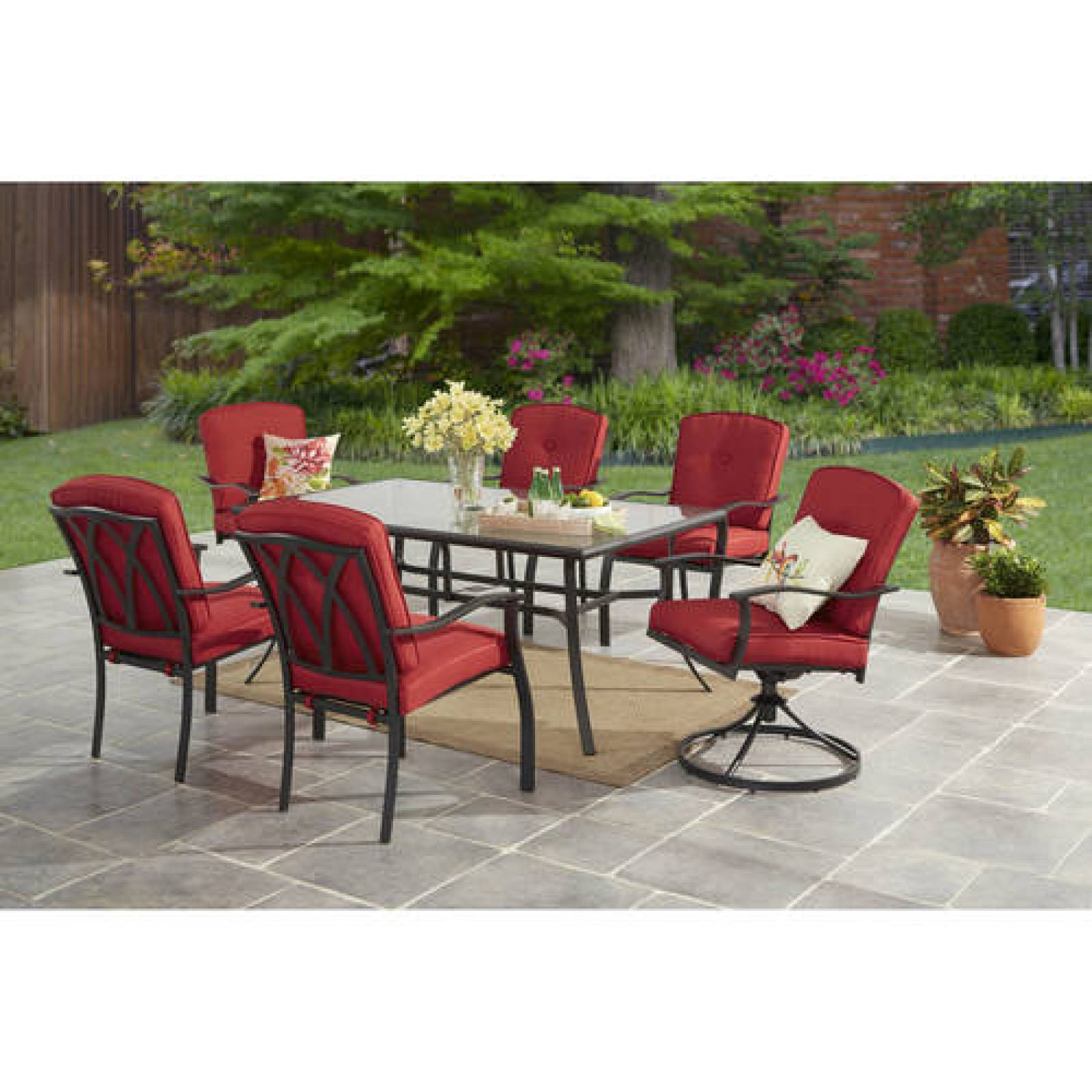 Patio Dining Set 7 Piece Outdoor Garden Furniture Swivel Chairs Features Of Patio Dining Set 7 Piece Outdoor Garden Furniture Swivel Chairs Table