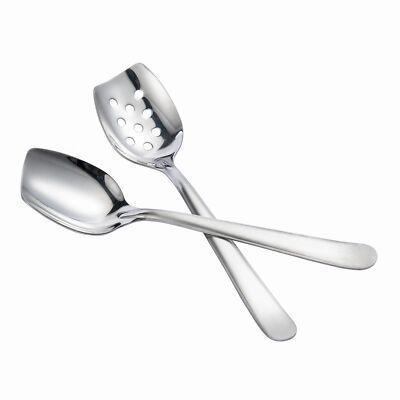 Flat Edge Stainless Steel Serving Spoon Set 8-Inch 2pcs Flat