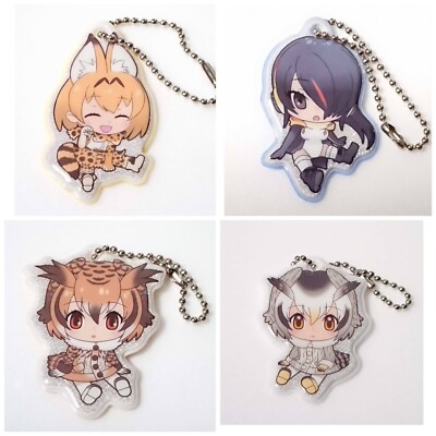 Kemono Friends Set of 4 Keychain  Penguin Serval EurasianOwl NorthernOwl Charm