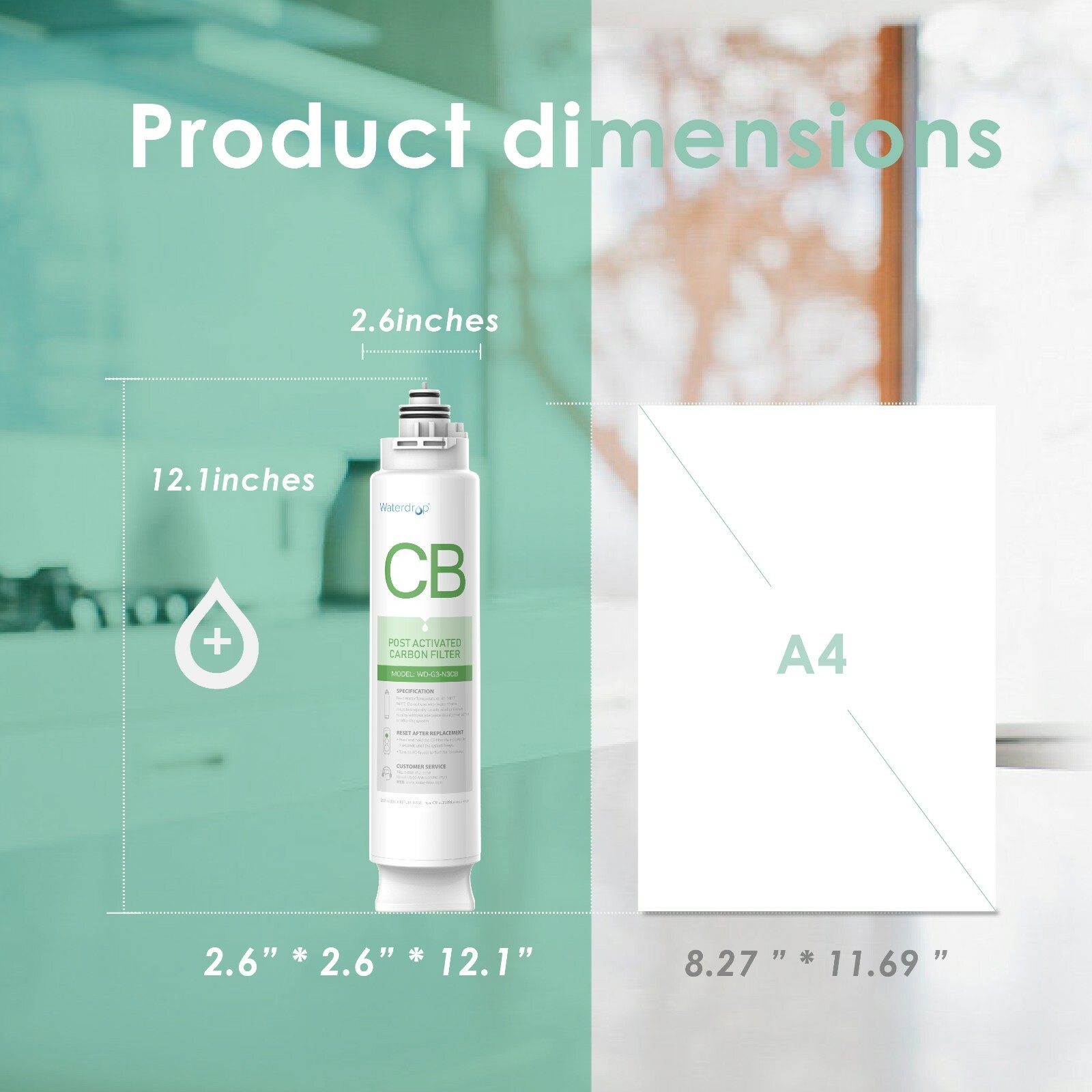 Waterdrop WD-G3-N3CB Filter, 1-year Lifetime, Used for Reverse Osmosis System