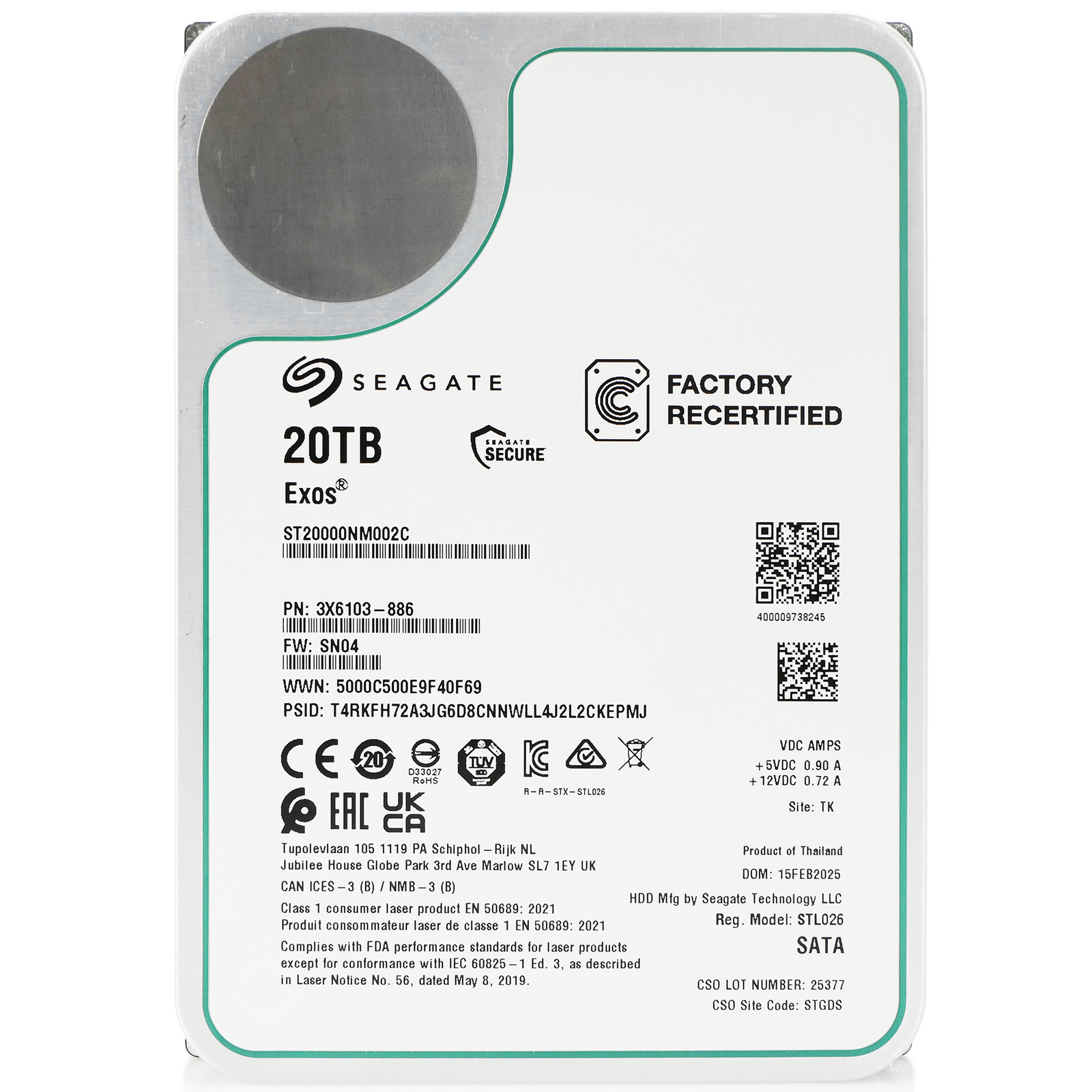 Seagate Exos 20TB 7.2K RPM SATA 6Gb/s 3.5in Enterprise HDD