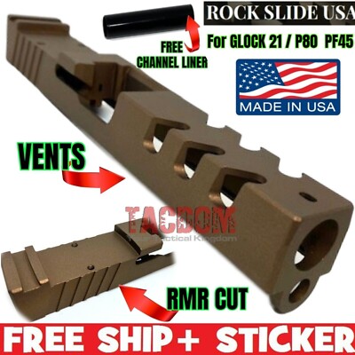 ROCK SLIDE USA RS2 BRONZE RMR Slide for GL0CK 21 45acp 45 Gen 3 + CHANNEL LINER