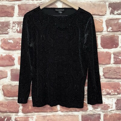 Dialogue Top Shirt Womens Medium Black Boho Paisley Abstract Burnout Popover