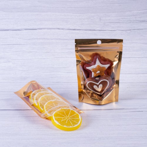 50/100/500 Gold Mylar Foil Clear Window Resealable Stand Up Bags Zipper Pouch