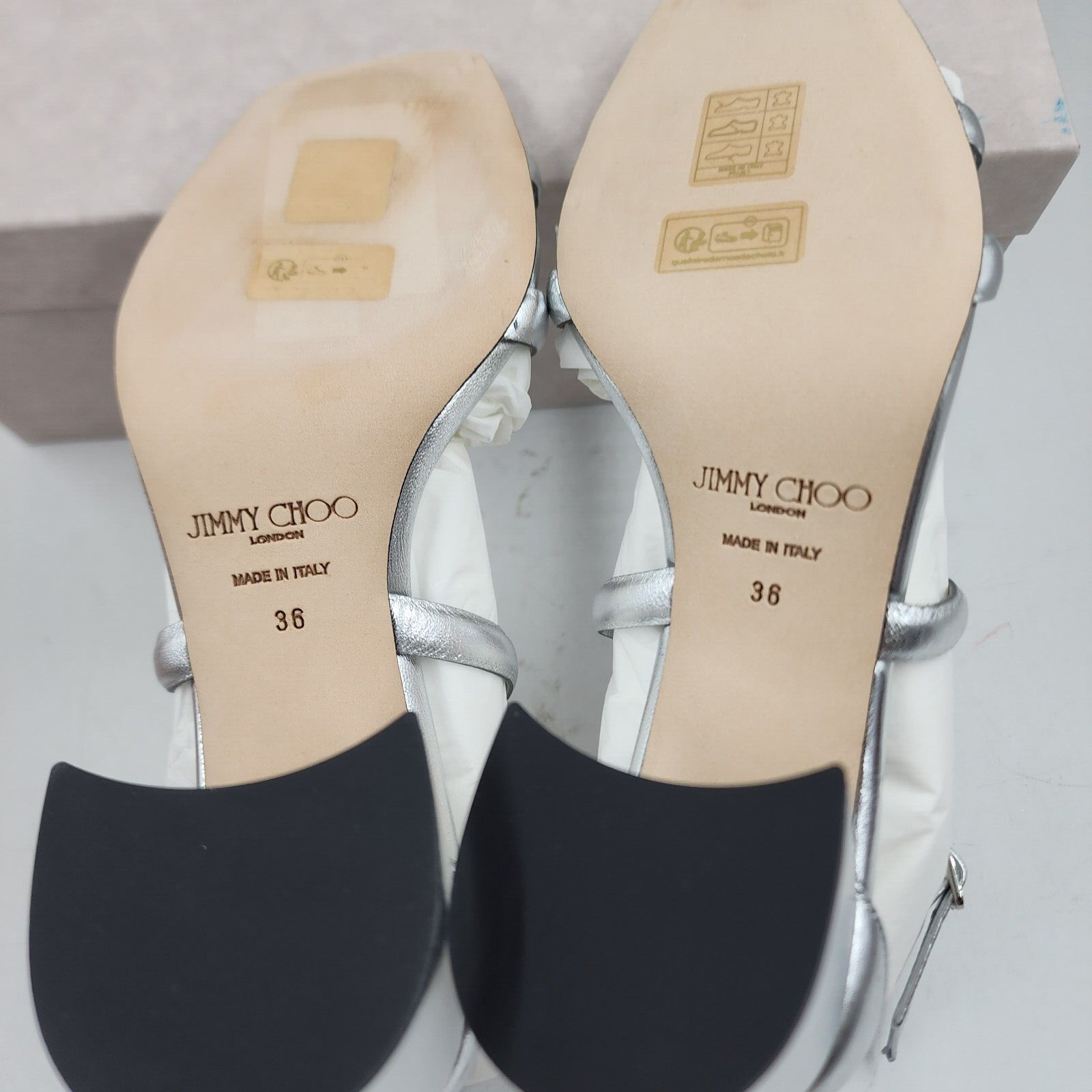 Pre-owned Jimmy Choo Rheea 65 Block Heel Sandals 36/6us Silver Open Toe Buckle Closure