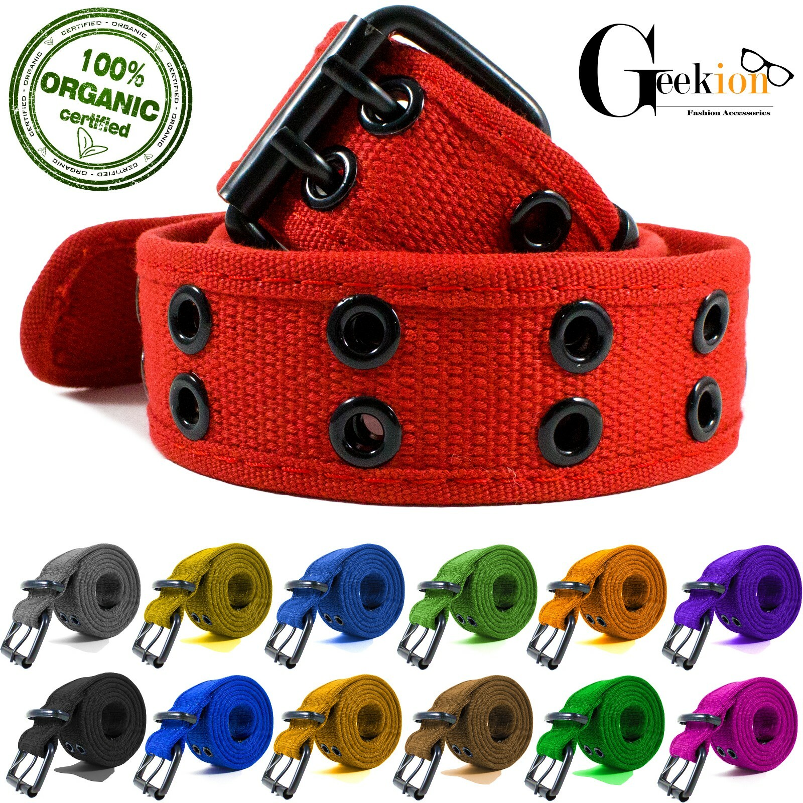 NEW Unisex 100% Cotton Canvas Belt Double Grommet Hole For Men Women Buckle Jean