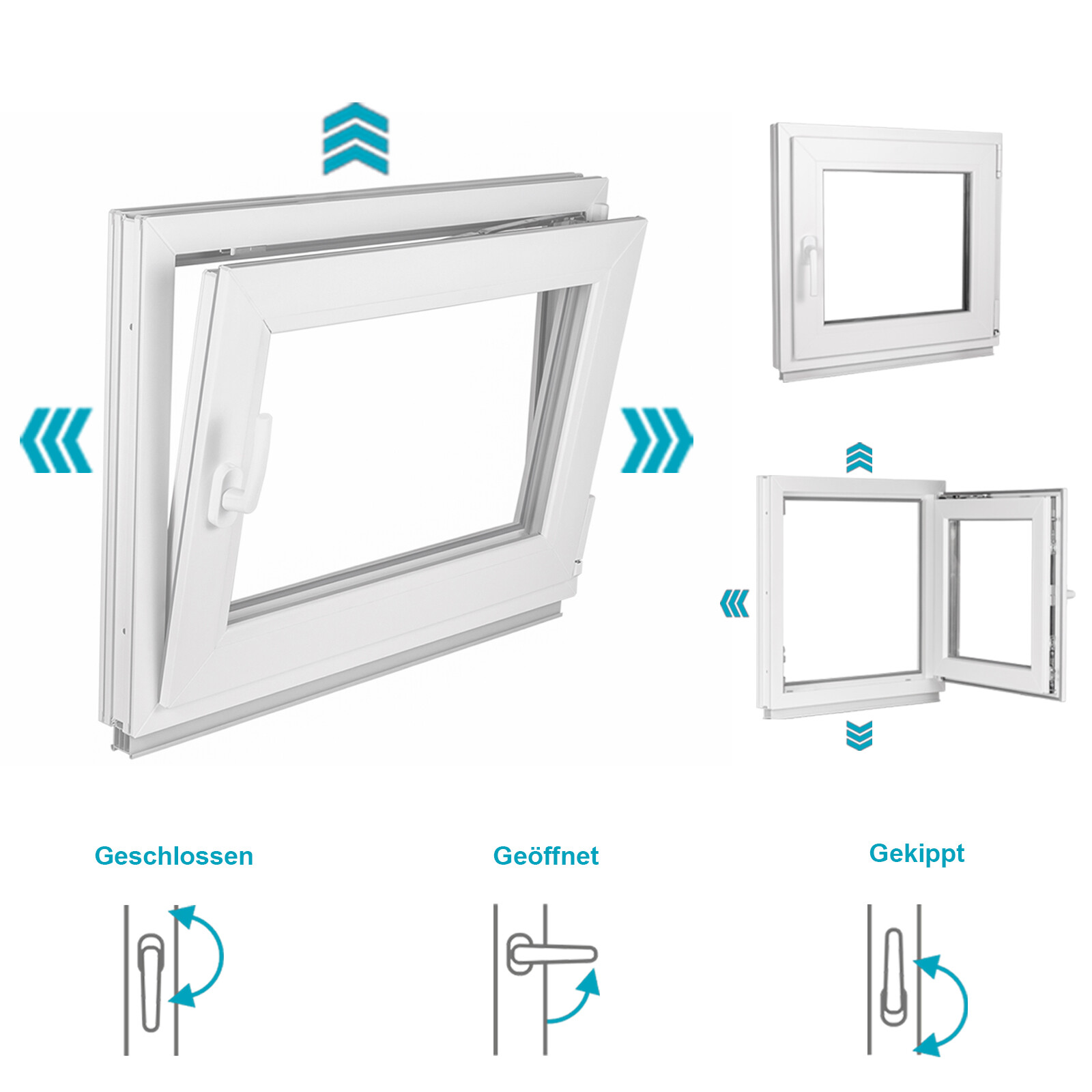 Kunststofffenster Kellerfenster Fenster 2 & 3 fach Glas Dreh-Kipp Weiß Premium