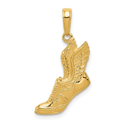 Avariah Solid 14k Yellow Gold Polished Running Shoe Pendant - 25mm