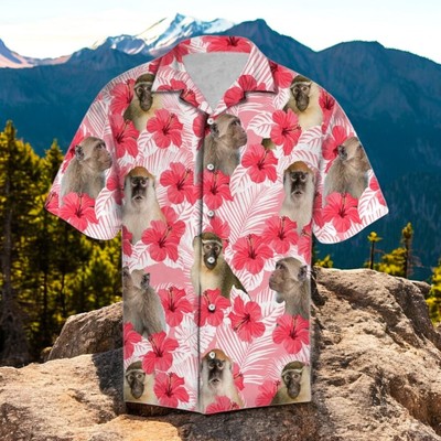 Tropical Flowers Hibiscus Monkey Hawaiian Shirt Summer Button Up