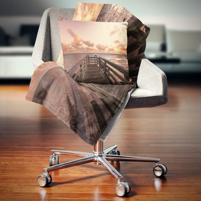 Designart 'Boardwalk on Beach Wooden Pier' Sea Bridge Throw Brown 71 in. x 59 in