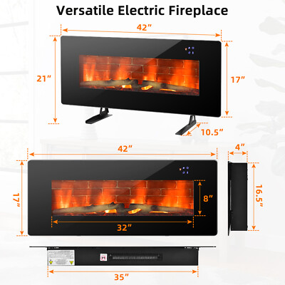 42" Electric Fireplace Wall Mounted & Freestanding Heater Remote Control 1500W