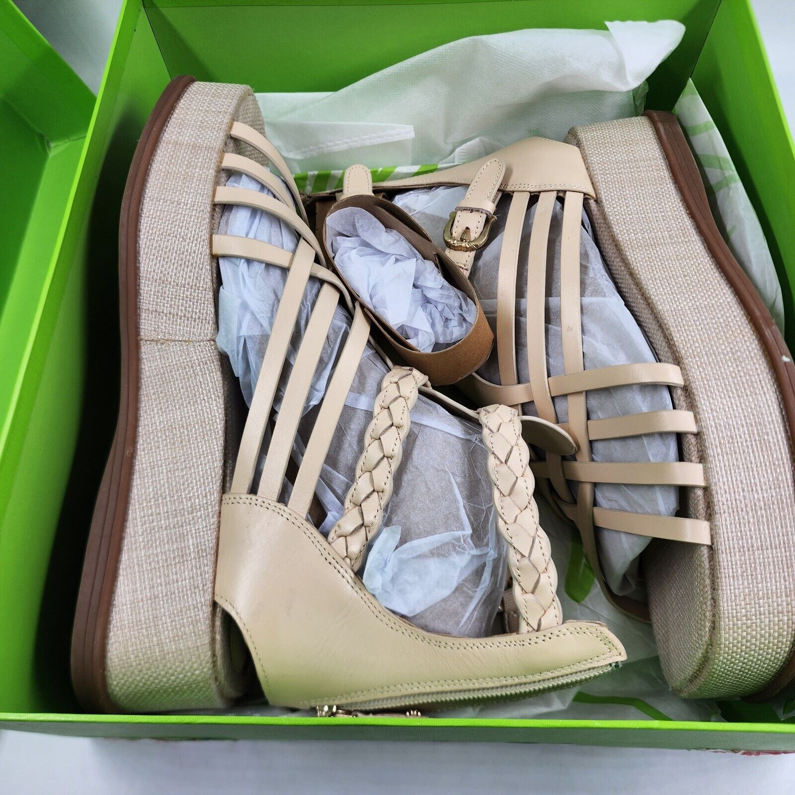 Sam Edelman Nicki Strappy Platform Wedge Sandals Women's 10.5M Beige Ankle Zip - Picture 16 of 18