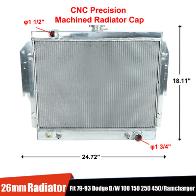 3 Row Aluminum Radiator For 1979-1993 Dodge D150 D250 D350 W150 W250 Ram 5.9L V8