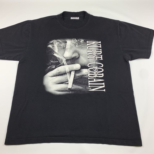 VTG Nirvana Bootleg Kurt Cobain Smoking Portrait Memorial XL Tshirt Double  Sided