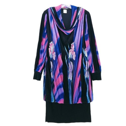 Vintage Virginie Paris Dress Floral Accordion Pleated Ribbed Hem Size L/XL?