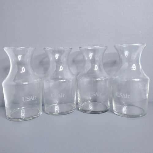 Vintage USAir Airlines Cocktail Decanter Bud Vase 6 Ounce Libbey Glass Set of 4