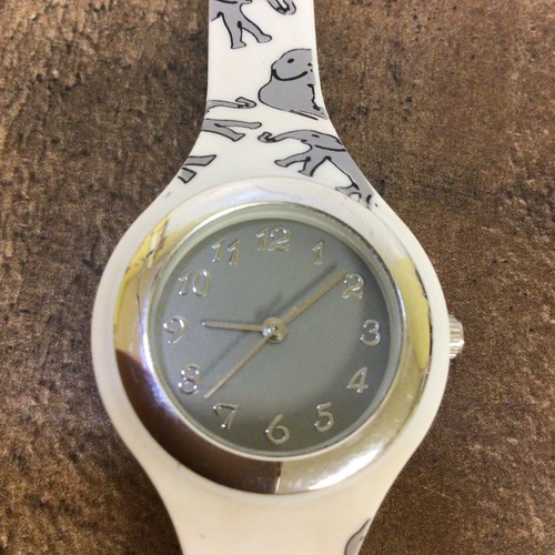 accutime watch corp white rubber band with gray elephants gray face silver trim