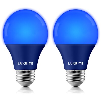 Luxrite A19 LED Blue Light Bulb 60W Equiv. UL Listed E26 Base Party Bulbs 2-Pack