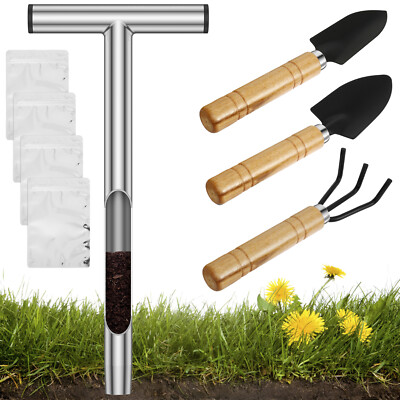 Soil Sampler Probe with 4 Reusable Bag and 3 Tool 12.8'' T-Handle Soil Probe Rod༻