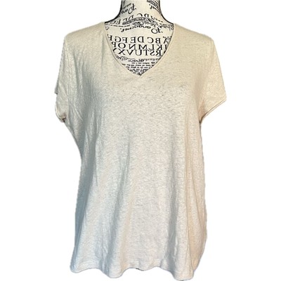Mus & Bombon Size M Beige Cotton Linen Short Sleeve T-Shirt Sustainable Coastal
