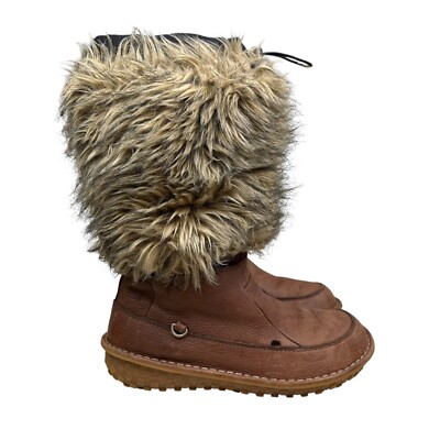 Sorel Ahnah Brown Leather Winter Boots Faux Fur Trim Insulated Women Size 9^