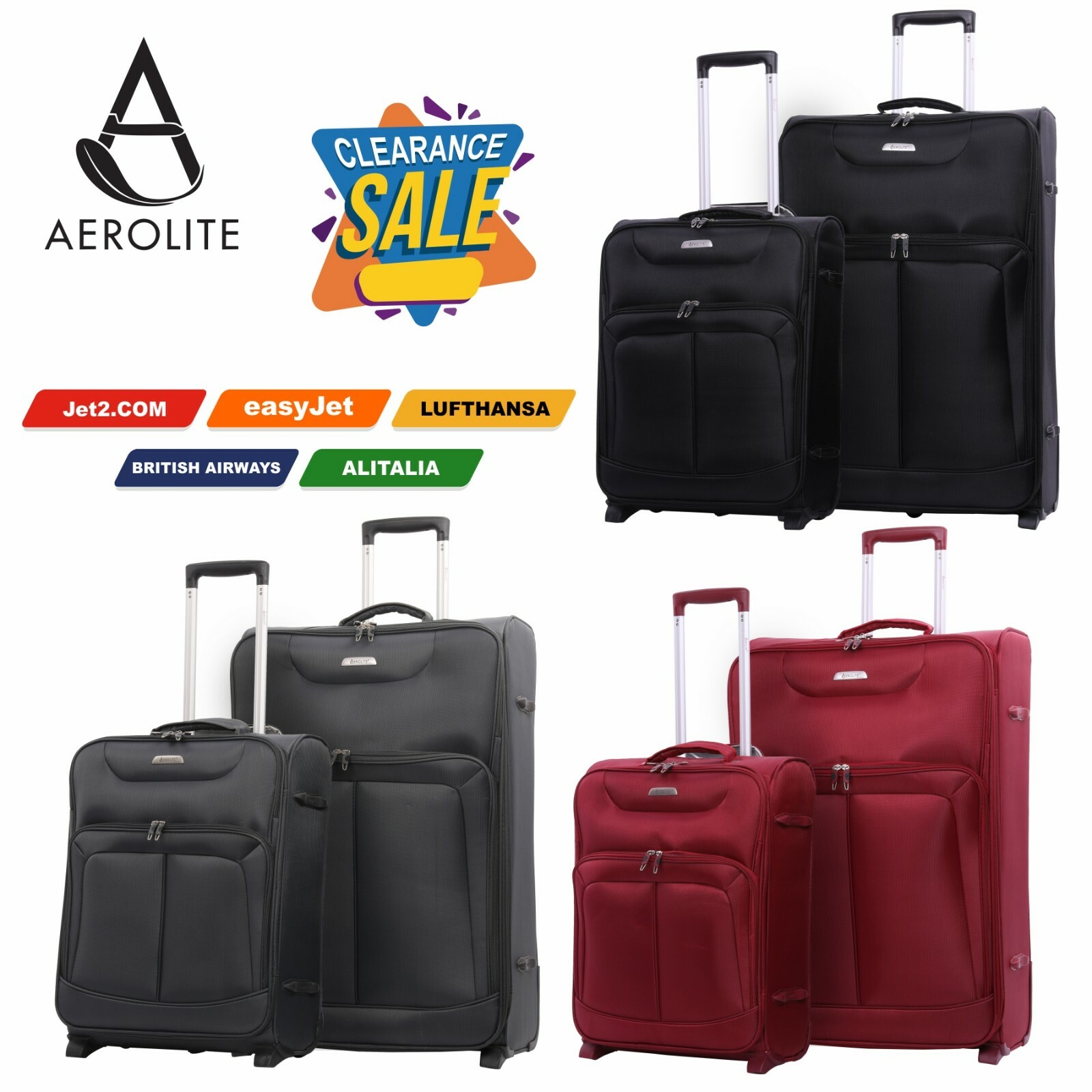 Clearance Aerolite Lightweight Hand Luggage Cabin Suitcase Bags