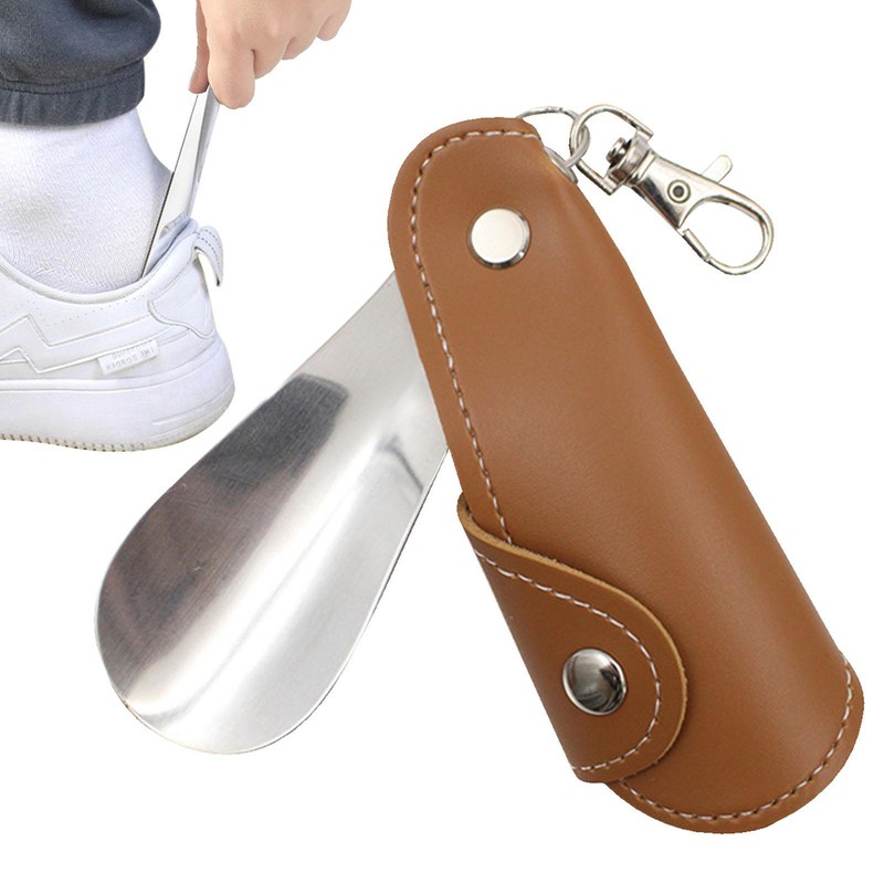 Stainless Steel Shoehorn With Keychain And Pu
