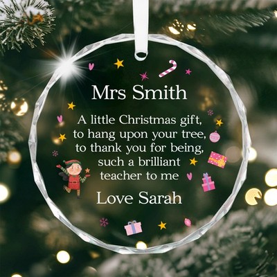 Personalised Teacher Christmas Thank You Pink Crystal Decoration With Gift Bag